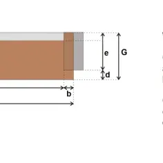 Schemat pokazuje, jak mierzyć parapety zewnętrzne. Długość C = a + 2b, gdzie a to szerokość wnęki, a b to jej głębokość. Głębokość G = d + e.