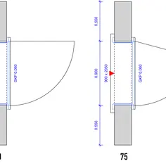 Rysunek techniczny przedstawia okno z wymiarami 900x2050 mm, z zaznaczonym otwarciem skrzydła.